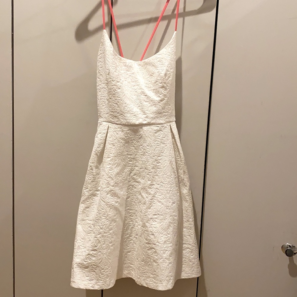 Zara Dress Fit & Flare With Neon Pink Straps
